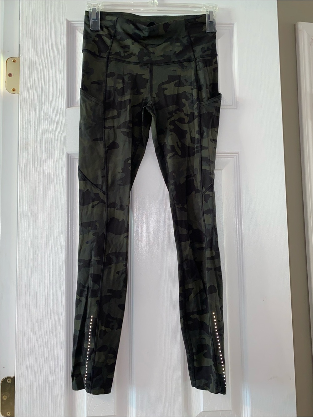 lululemon athletica Olive Green Camo Leggings with Ankle Stud Detail